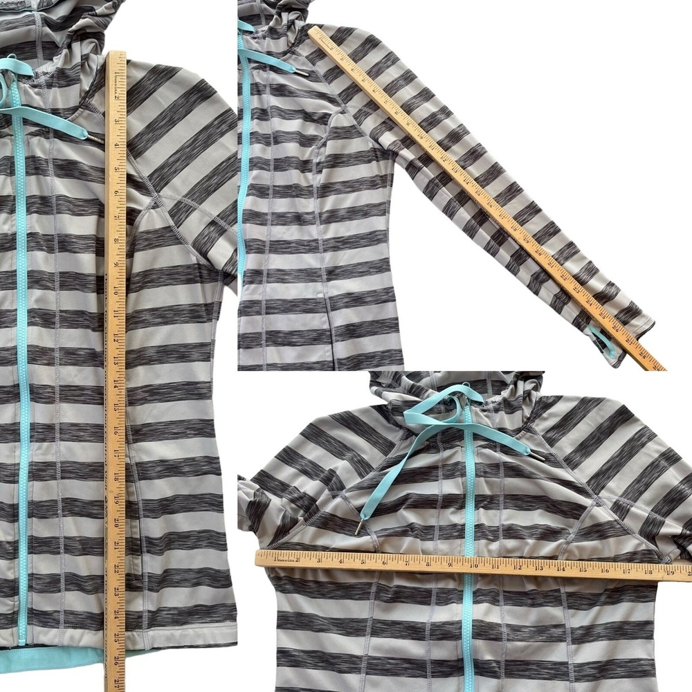 Lukka Women's L Grey Turquoise Striped Full Zip Thumbholes Active Hoodie Sporty - Picture 4 of 16